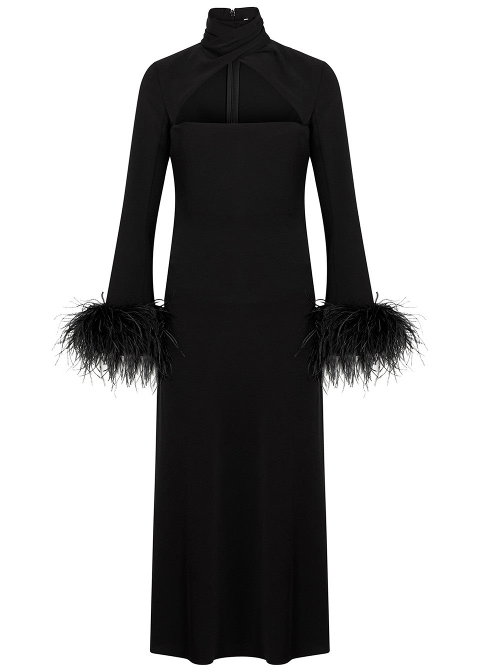 Cutout midi dress with feathered cuffs – Rovin