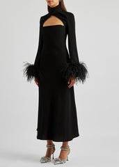 Cutout midi dress with feathered cuffs – Rovin