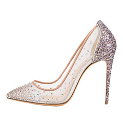 crystal-embellished mesh stiletto pumps - Aamabee