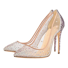 crystal-embellished mesh stiletto pumps - Aamabee