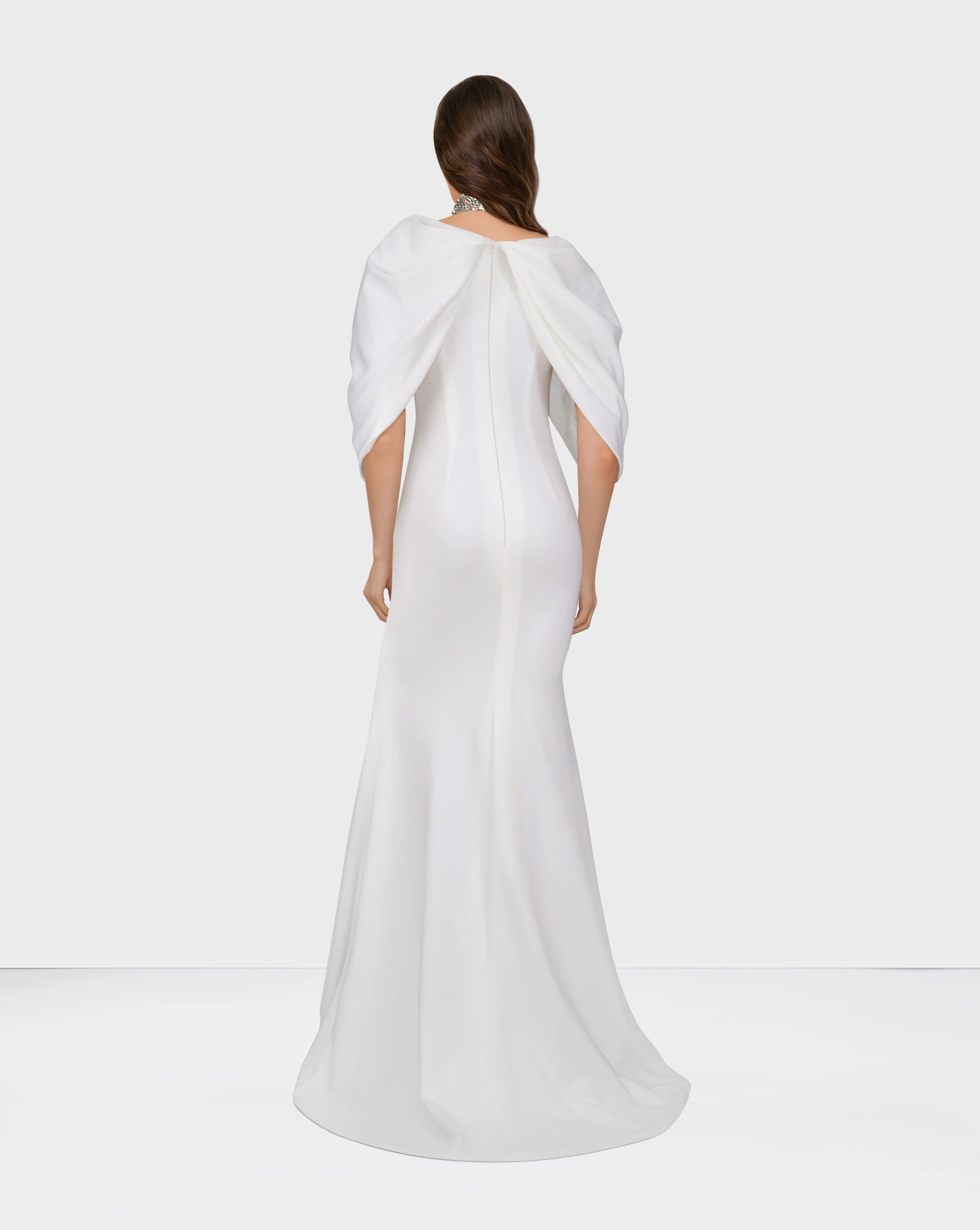 Beaded collar dress with shoulders cape-Selby