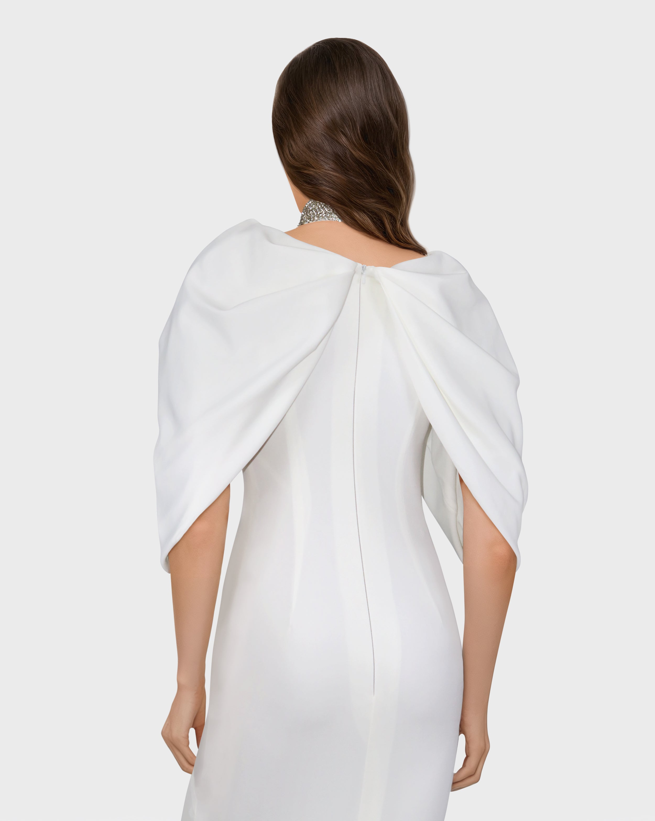 Beaded collar dress with shoulders cape-Selby