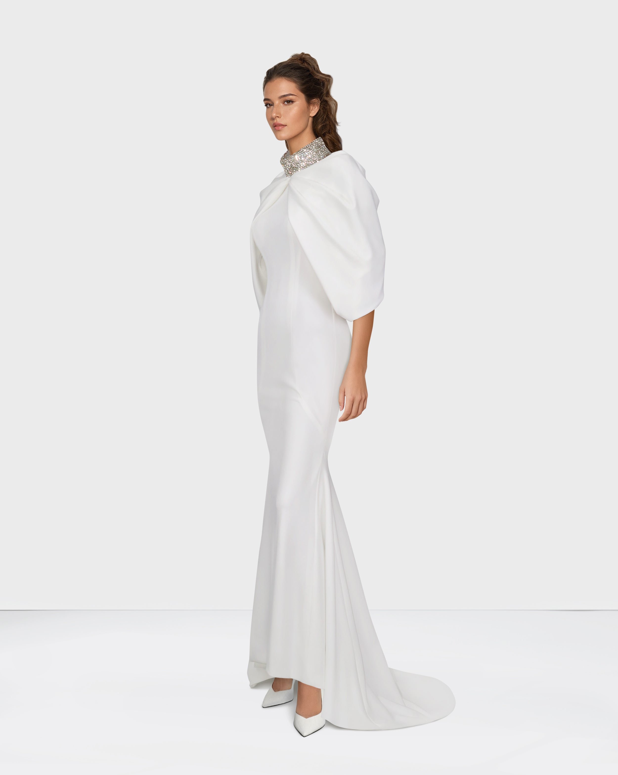 Beaded collar dress with shoulders cape-Selby