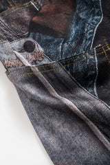 Abstract Print Button Pocket Wide Leg Barrel Trousers