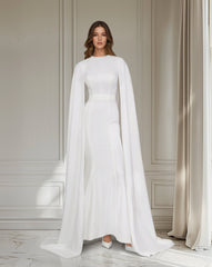 sleeveless column dress with maxi cape