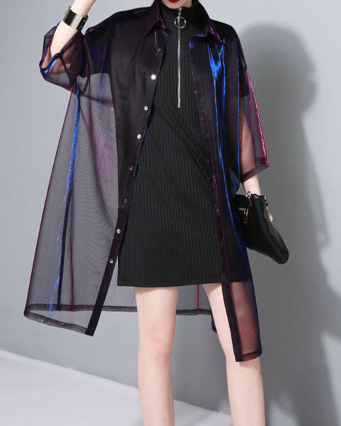 holographic sheer short-sleeve jacket - NOVAX