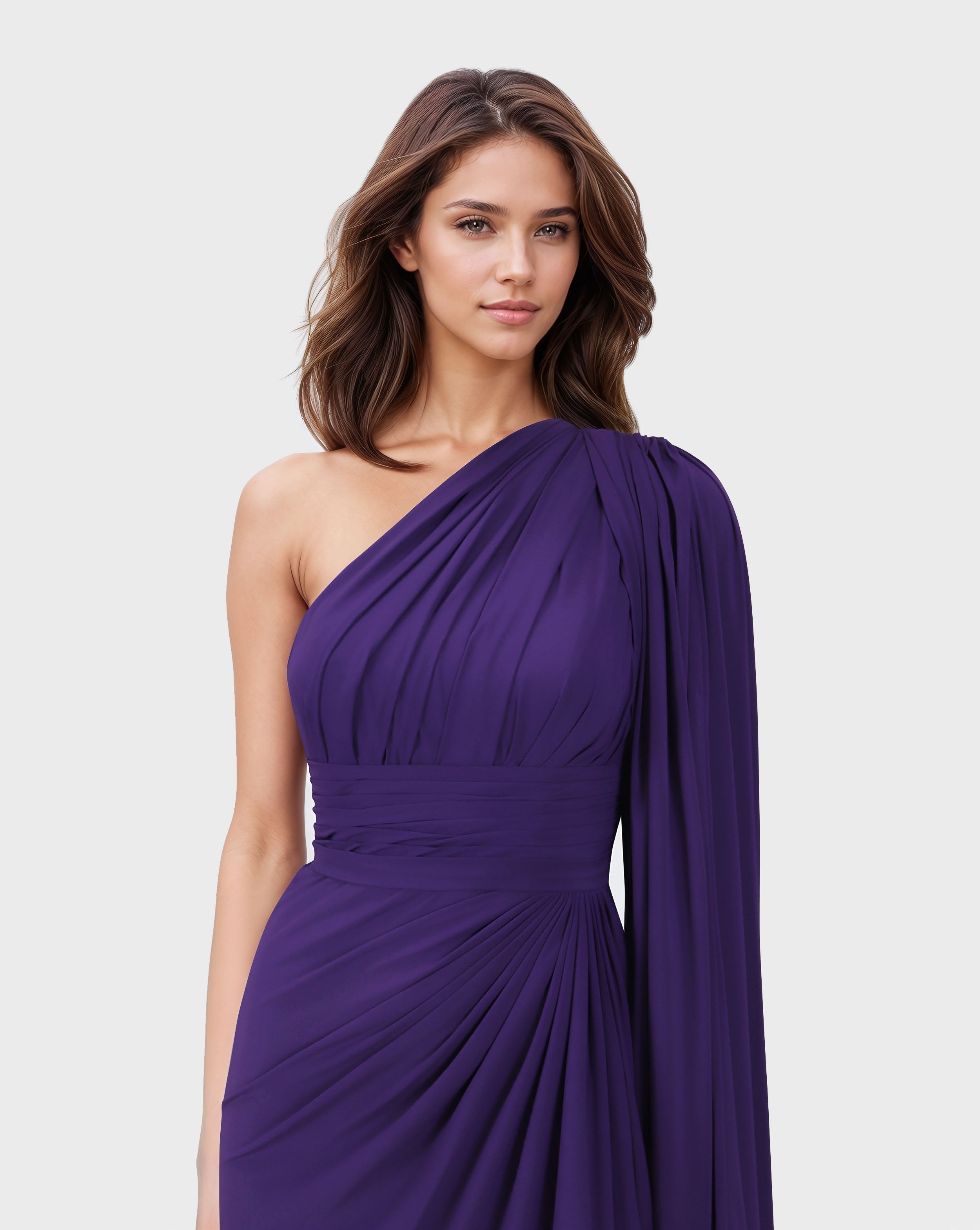 Shoulder off draped dress with long floor sleeve - VILLE