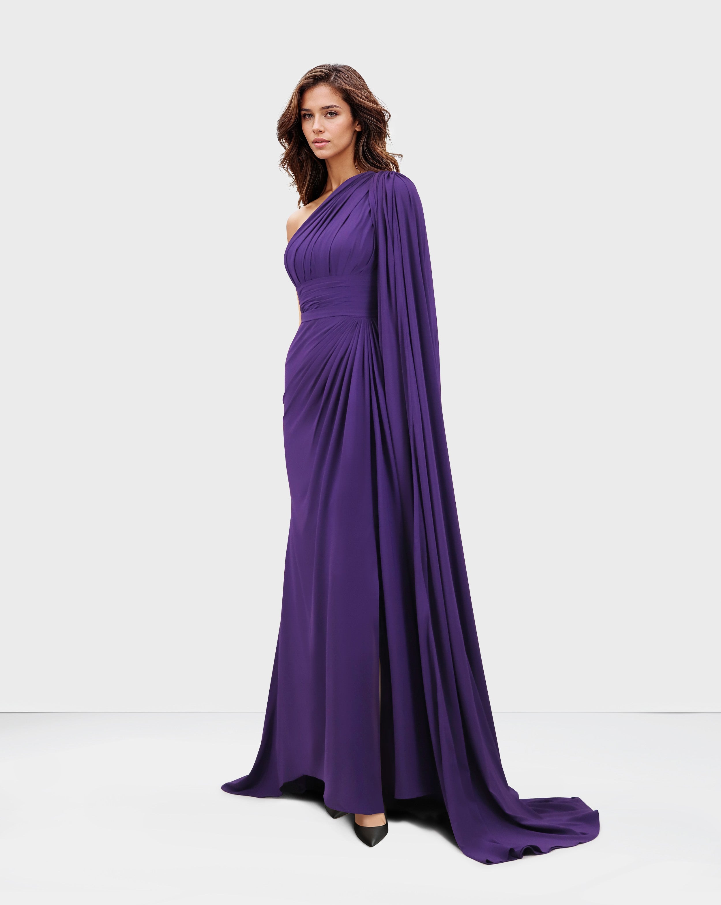 Shoulder off draped dress with long floor sleeve - VILLE