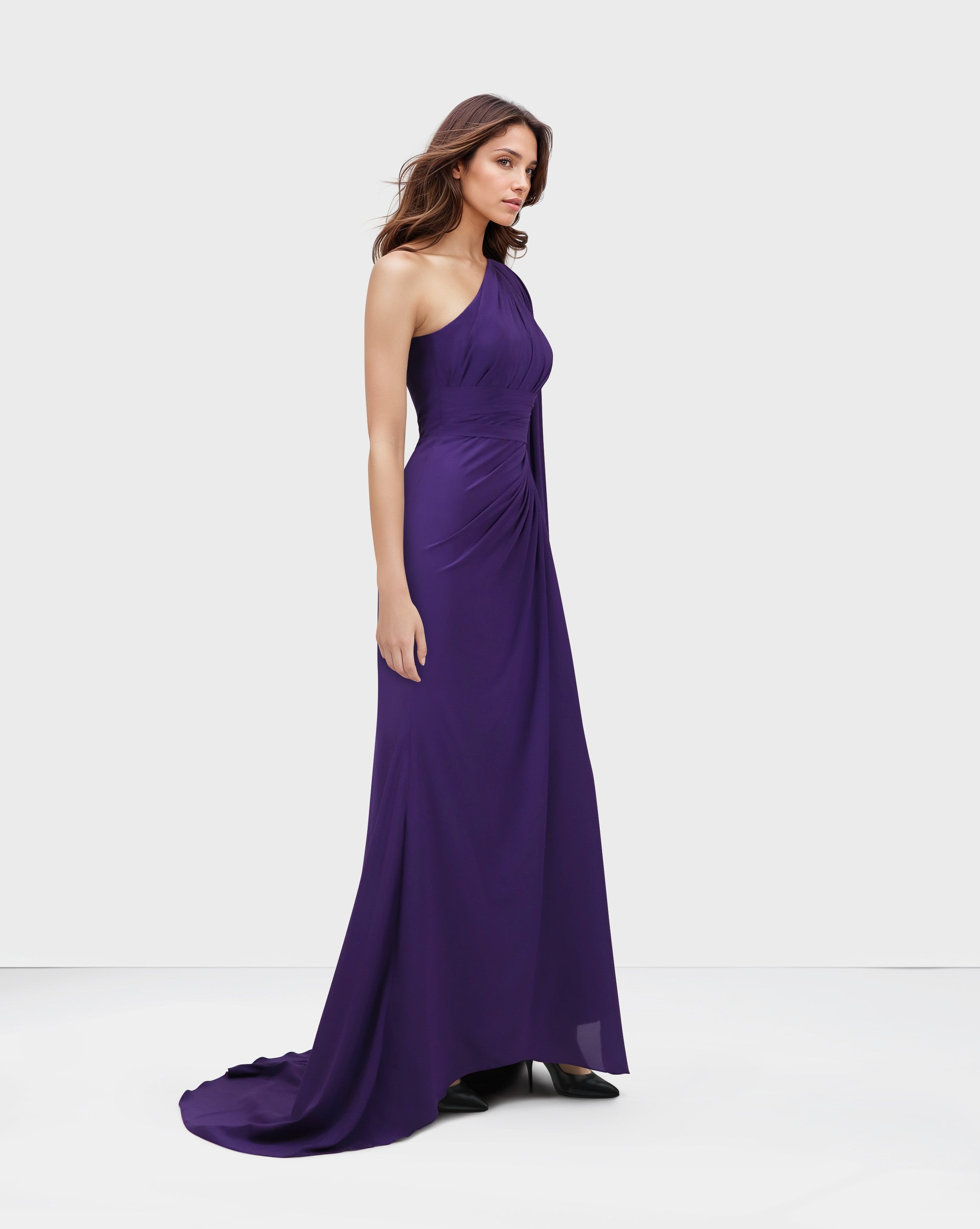 Shoulder off draped dress with long floor sleeve - VILLE