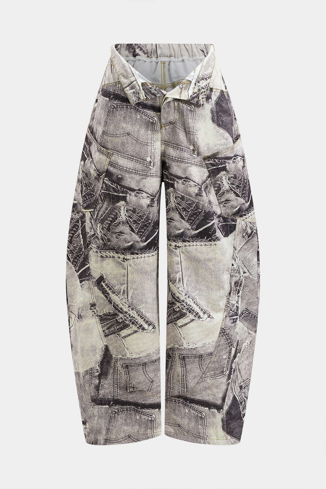 Abstract Print Buttoned Pocket Barrel Trousers