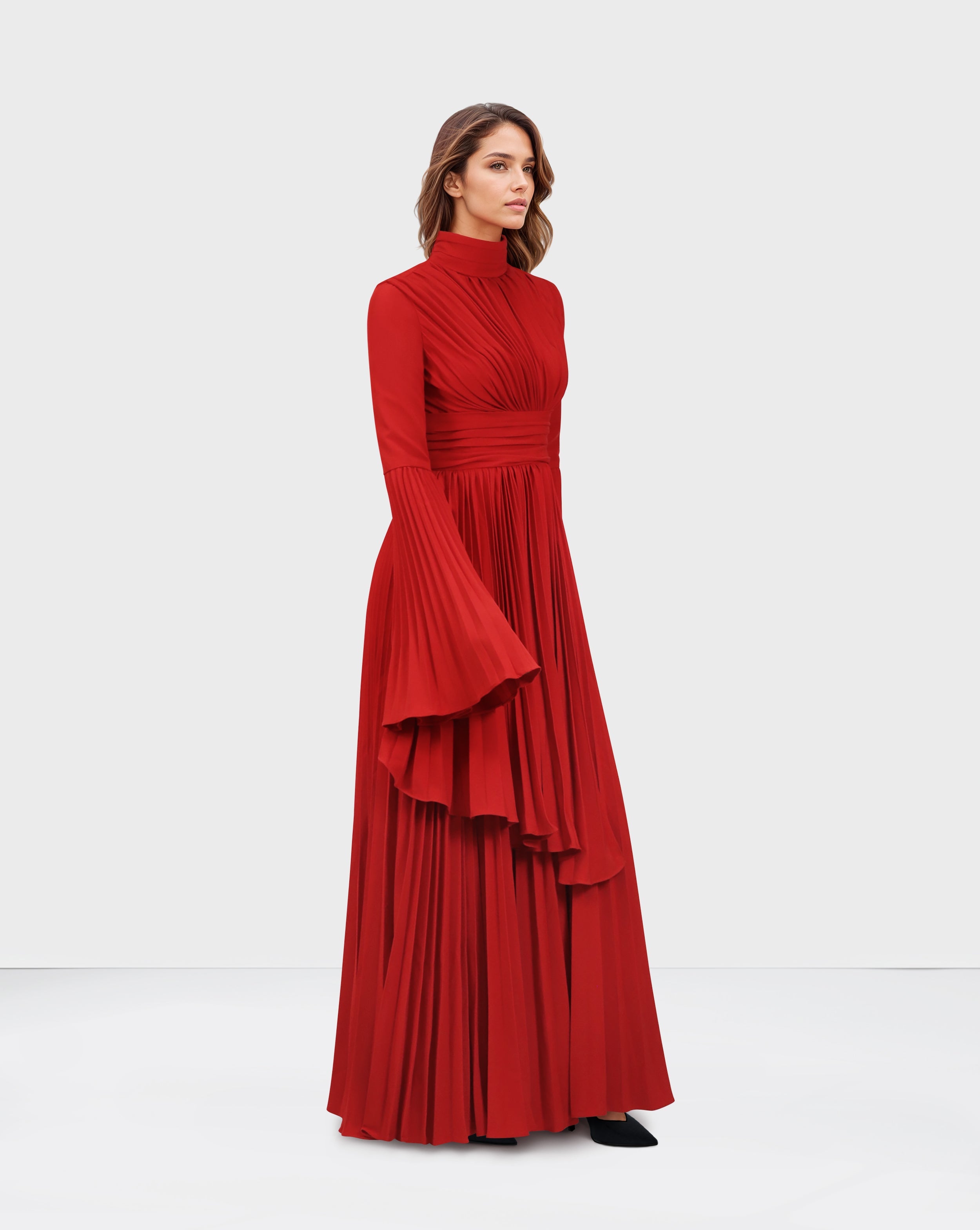 Pleated dress with bell cuffs - JOVAAN