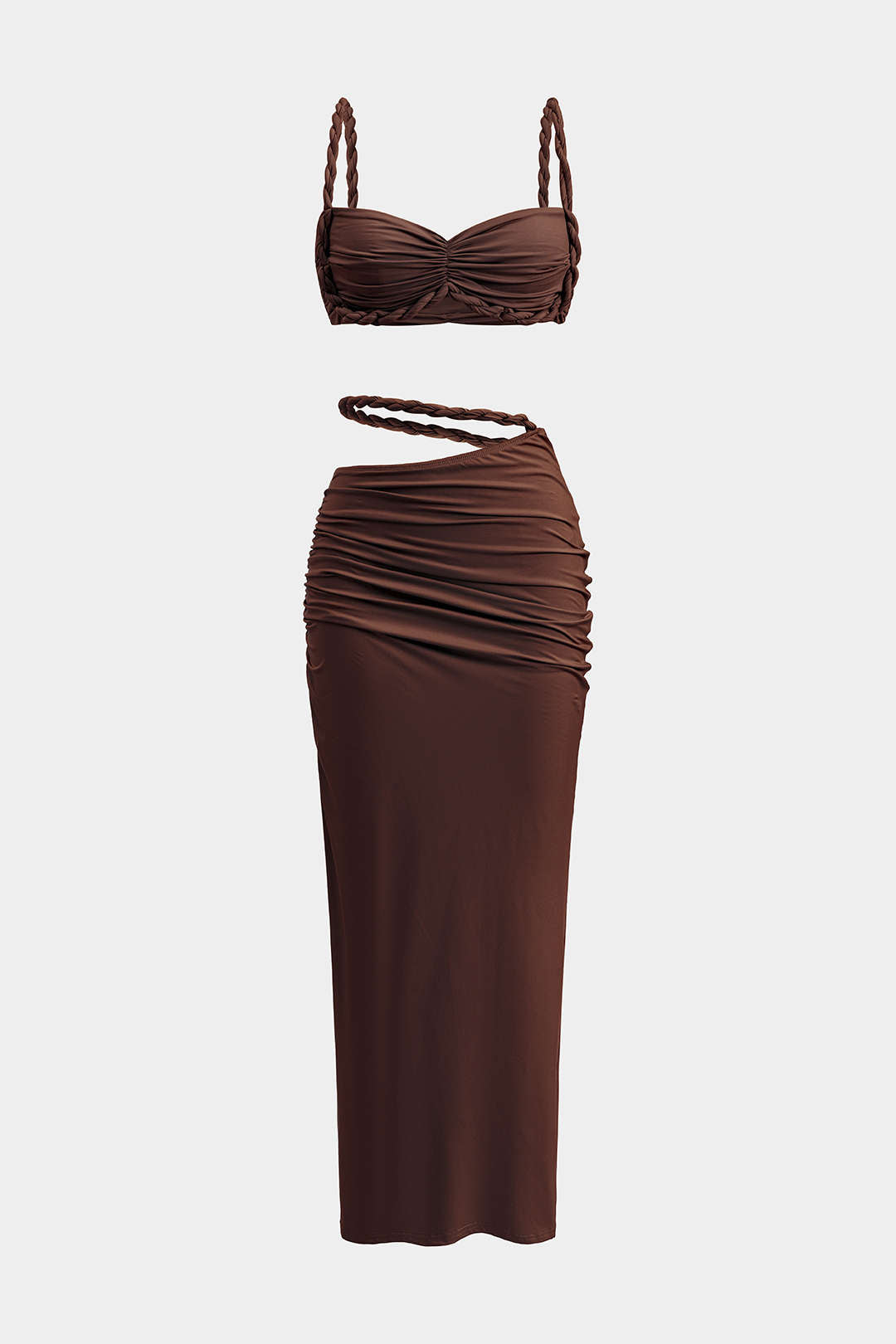 Ruched Backless Cami Top And Cut Out Skirt Set