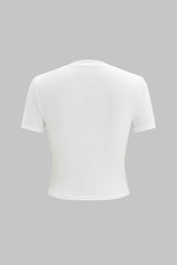 Heart Letter Print Round Neck Short Sleeve T-Shirt