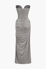 Solid Strapless Ruched Maxi Dress