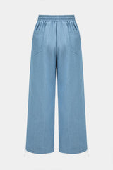 Denim Patchwork Tie Front Wide Leg Jeans