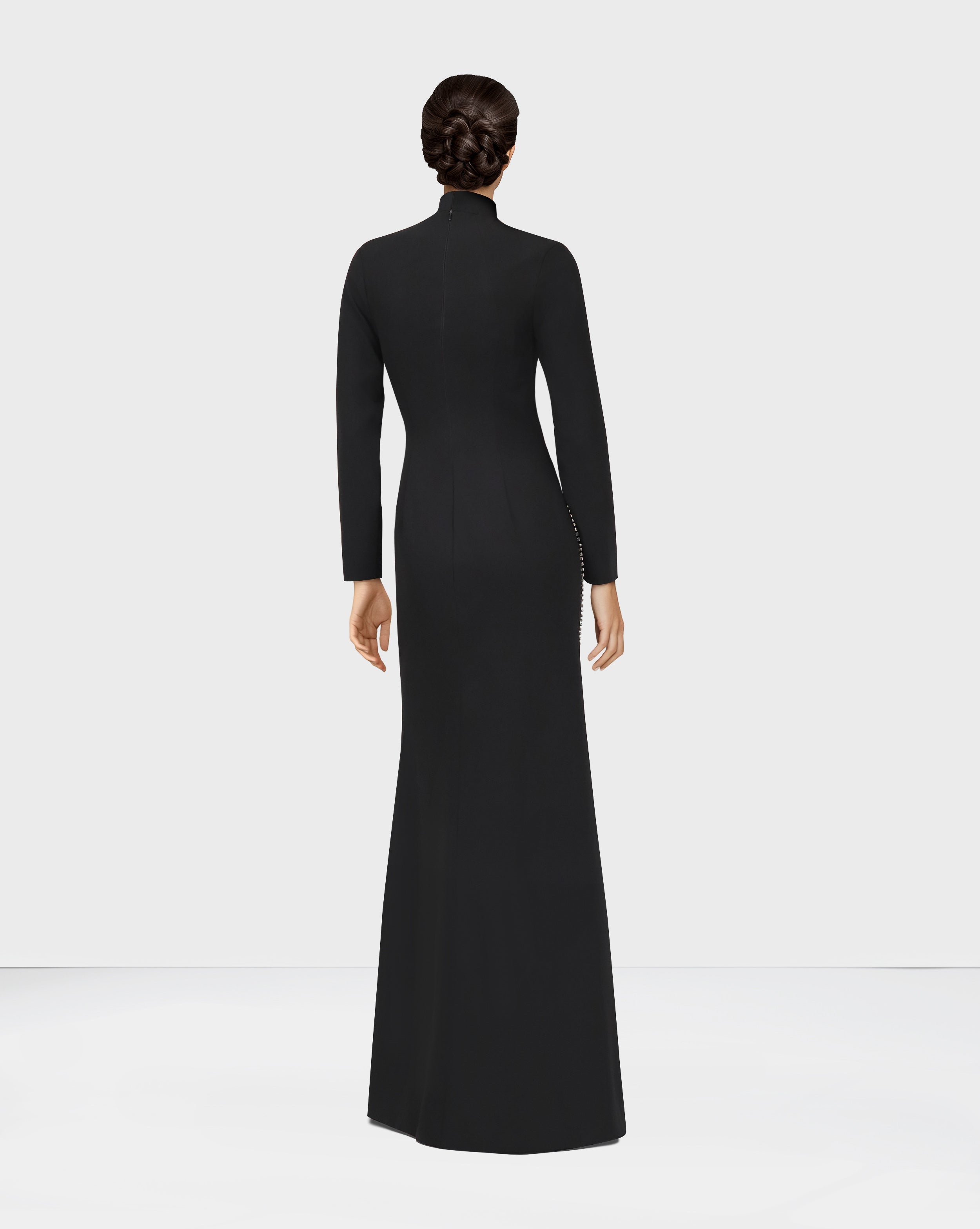 Long sleeve column dress with vertical beading-Ghadeer