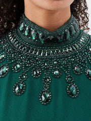 Embellished feather-cuff kaftan gown – Zehira