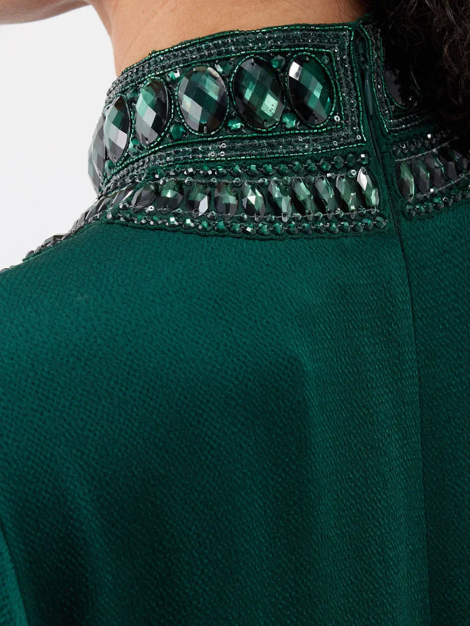 Embellished feather-cuff kaftan gown – Zehira