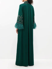 Embellished feather-cuff kaftan gown – Zehira