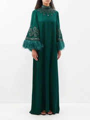 Embellished feather-cuff kaftan gown – Zehira