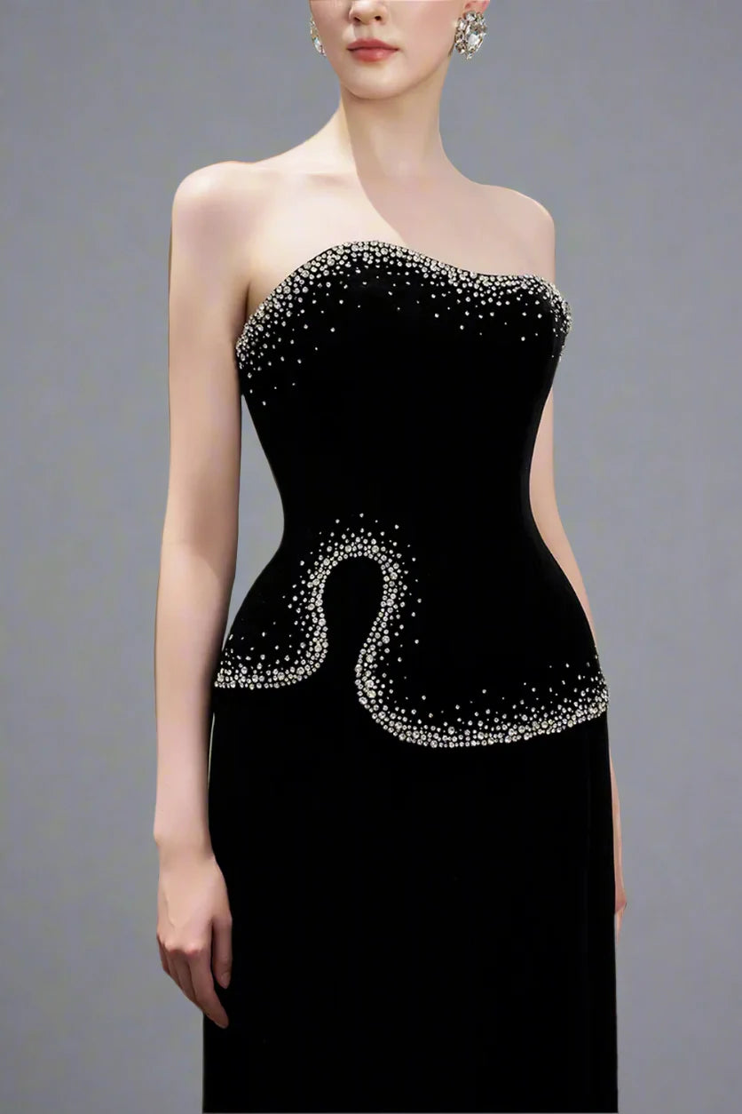 High-Neck Column Dress with Embellished Cape Detail - ELYSIA