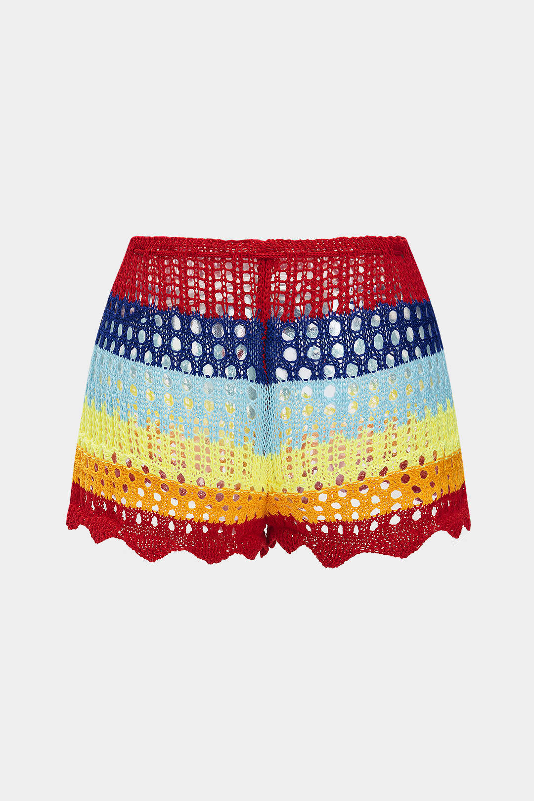 Contrast Knit Hollow Out Drawstring Shorts