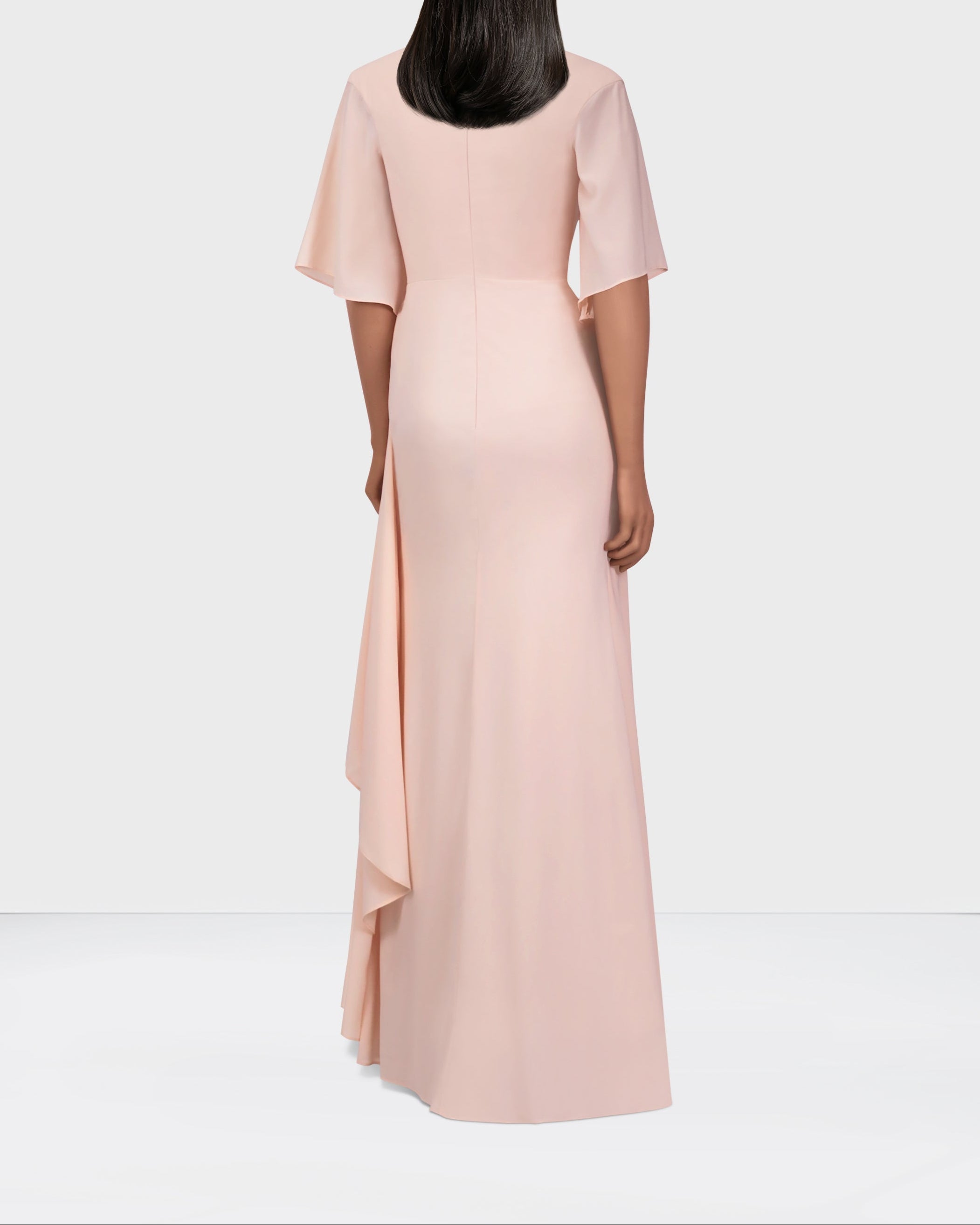Ruffle column dress with pleated front