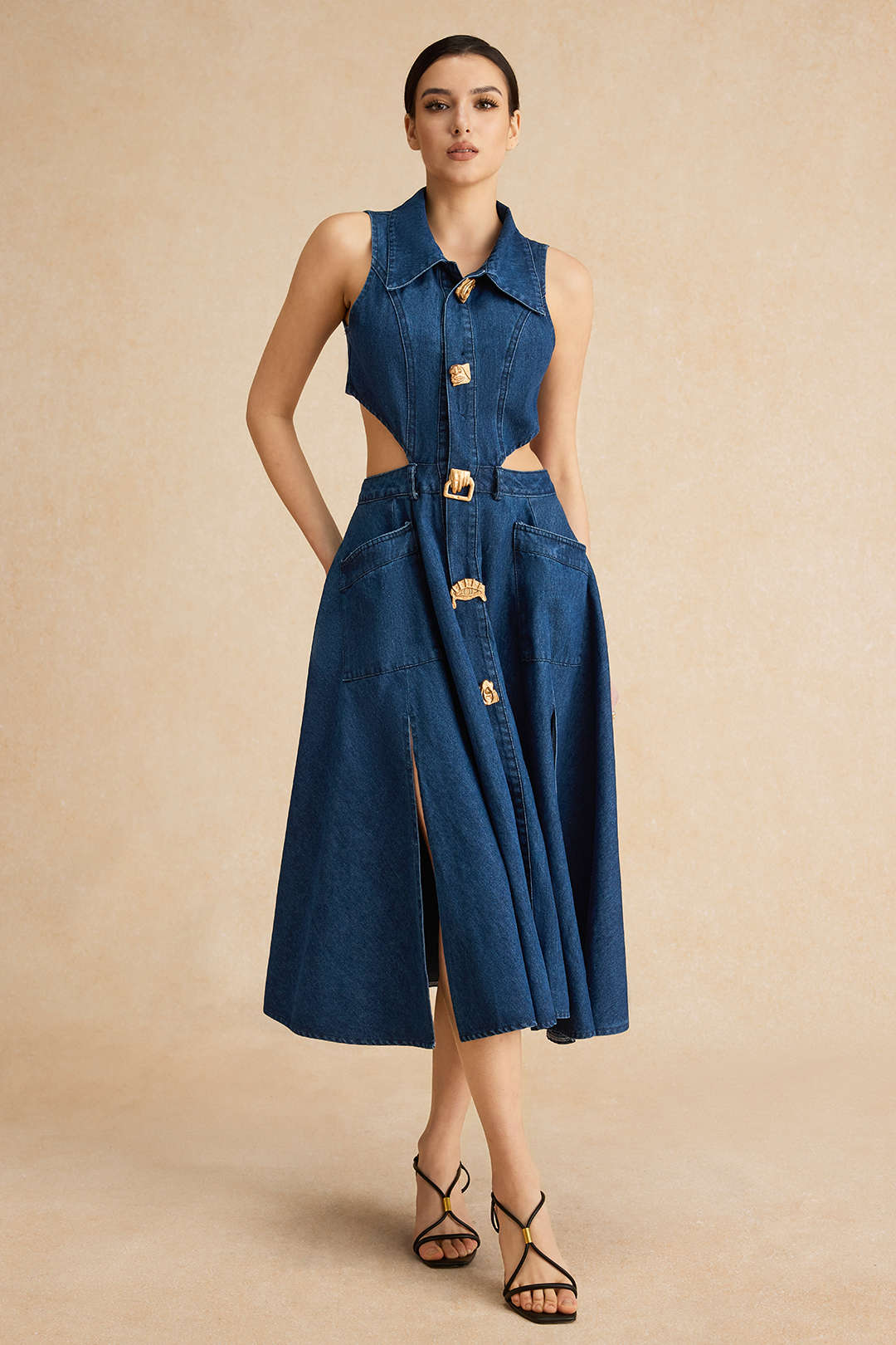 Denim Button Cut Out Dress