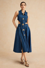 Denim Button Cut Out Dress