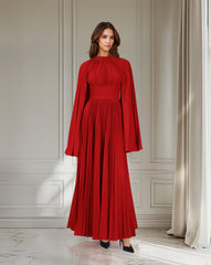 Pleated dress with maxi sleeves