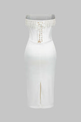 Pearl Braided Eyelet Corset Midi Dress