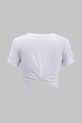 Star Frayed Patchwork Twsit Knot Short Sleeve T-Shirt