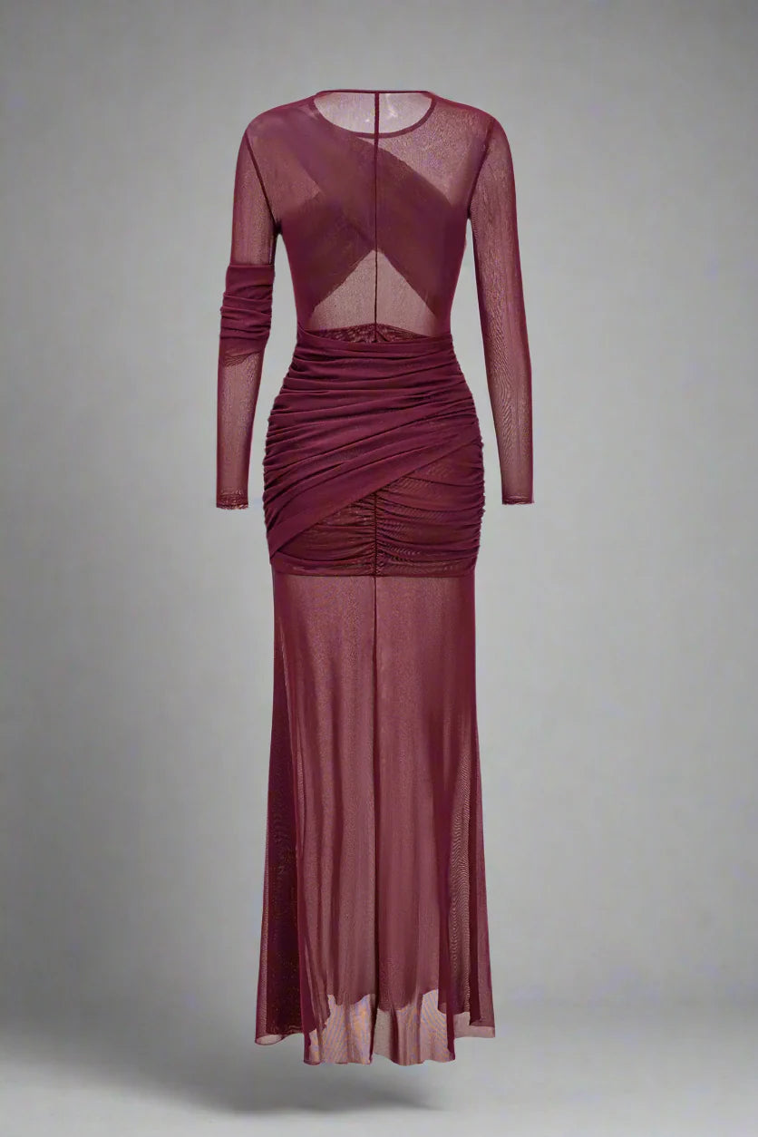 sheer panel ruched gown – Govana