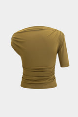 Metallic Decor One Shoulder Asymmetrical T-Shirt