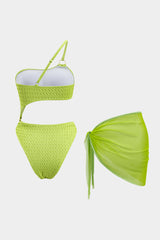 Asymmetrical Bikini And Ruched Tie Knot Cover Up Set