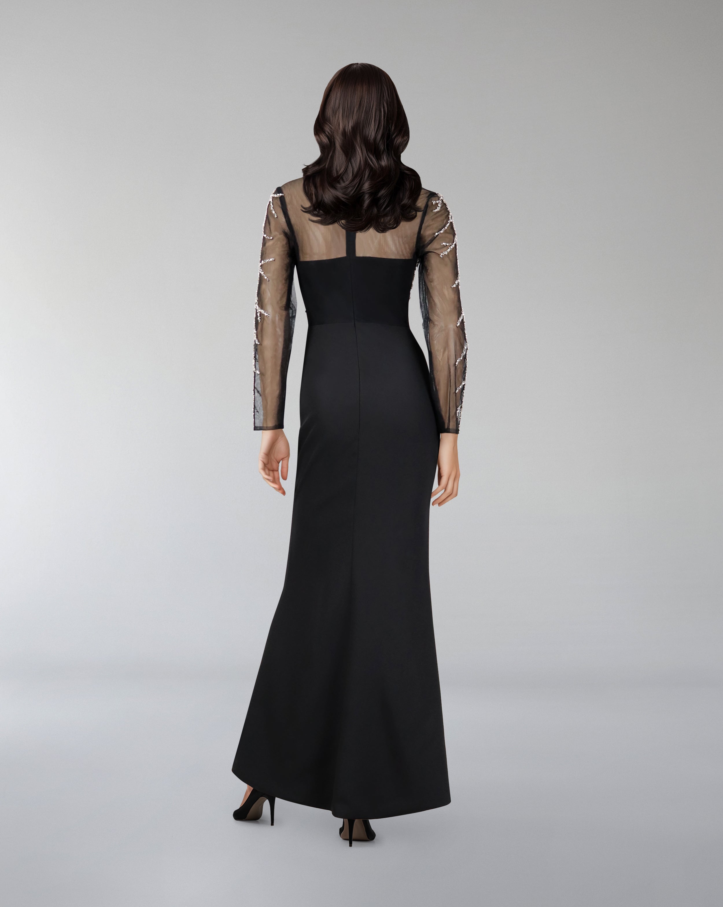 Beaded column dress with see-through top-Rumer