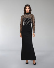 Beaded column dress with see-through top-Rumer