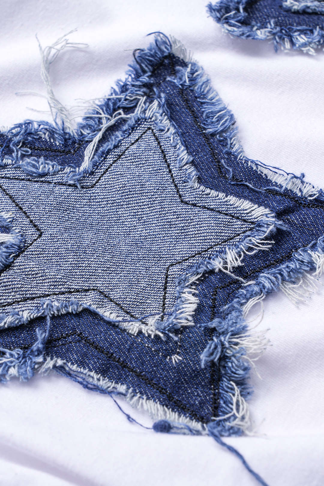 Star Frayed Patchwork Twsit Knot Short Sleeve T-Shirt