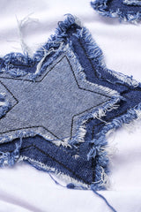 Star Frayed Patchwork Twsit Knot Short Sleeve T-Shirt