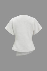 Solid Button V-Neck Short-Sleeve Shirt
