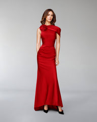 Sleeveless dress with side capelet and 3D flower - ROVEE