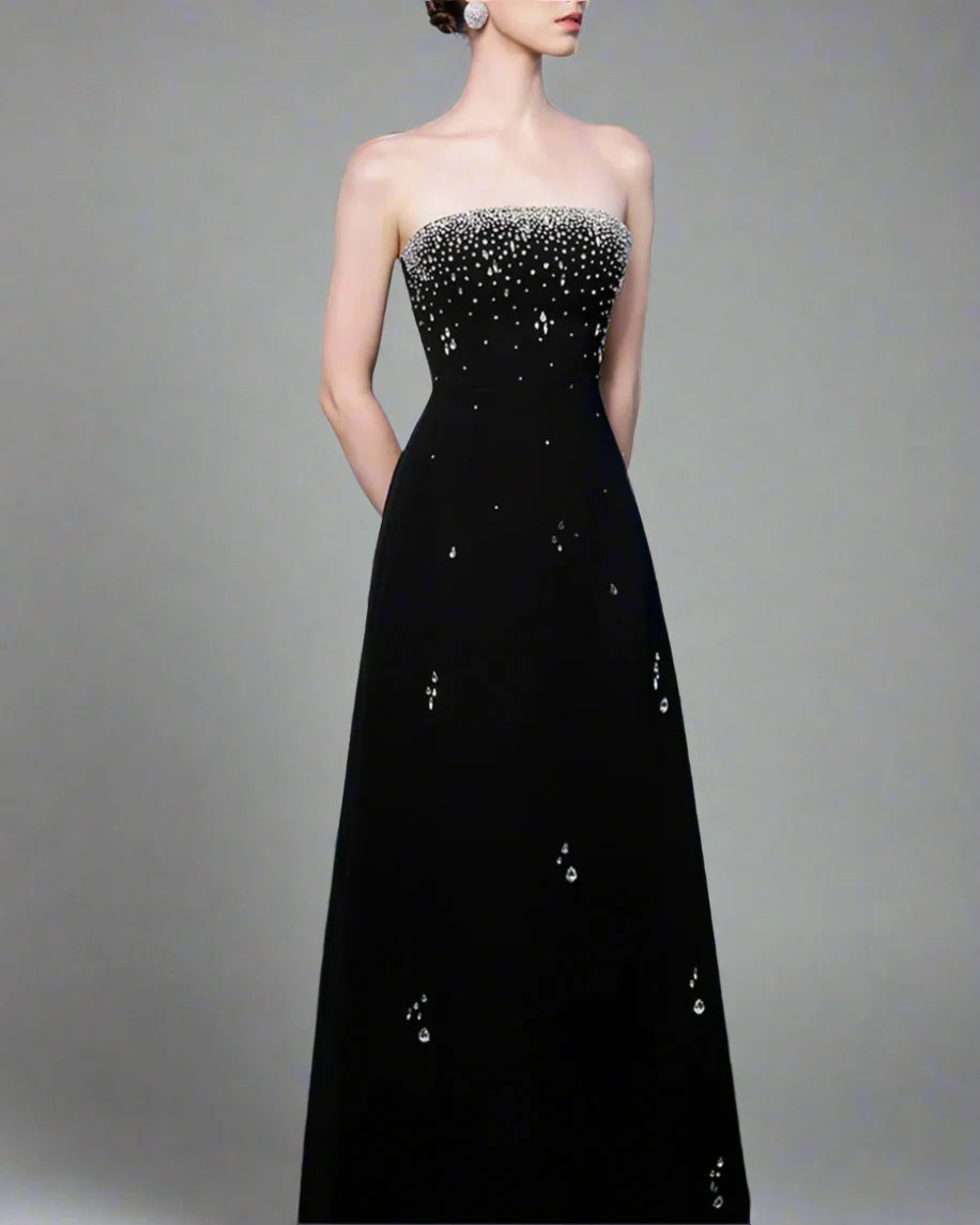 Strapless A-line Gown with Crystal Embellishments - LUMINA