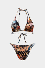 Leopard Print Tie Up Backless Bikini Set