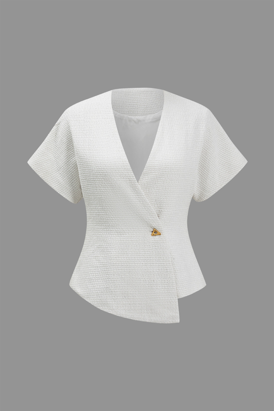 Solid Button V-Neck Short-Sleeve Shirt