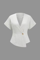 Solid Button V-Neck Short-Sleeve Shirt