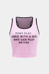 Letter Print Contrast Crop Tank Top