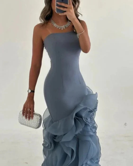 Strapless mermaid dress with layered organza ruffles – SKYLA
