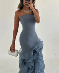 Strapless mermaid dress with layered organza ruffles – SKYLA
