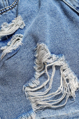 Denim Asymmetry Ripped Button Pocket Shorts