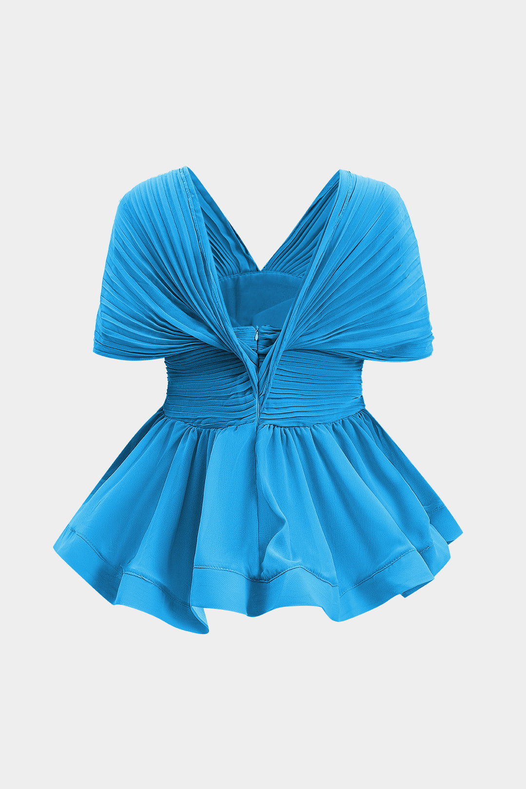 Chiffon Pleated Zipper Backless Mini Dress And Wide Leg Trousers Set